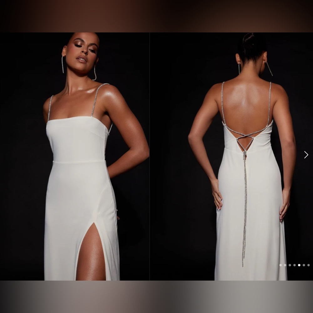 Meshki Dionne Criss Cross Diamanté Maxi Dress - Bone